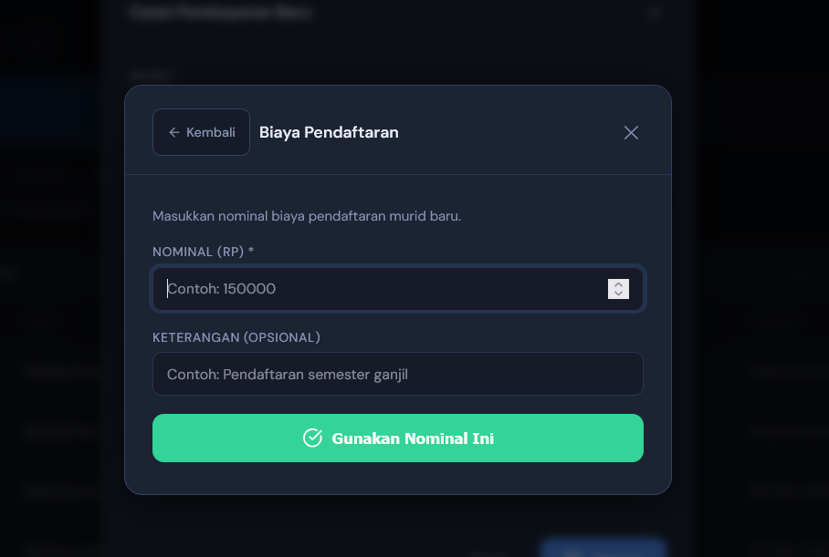 Pendaftaran: masukkan nominal biaya pendaftarannya